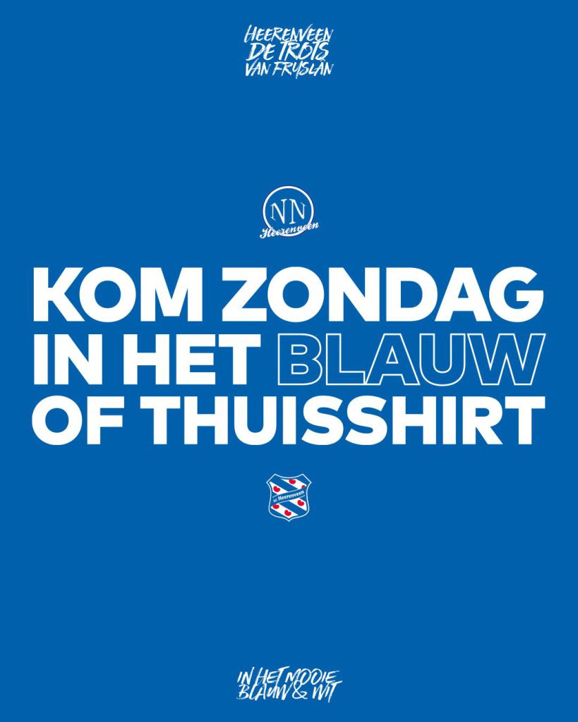 Kom zondag in het blauw of thuisshirt!